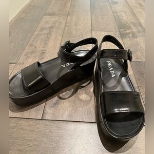 Prada Platform Leather Sandals - Size 38 (US8) - Black
